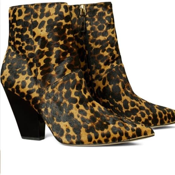 Tory Burch Lila genuine calf hair pointed toe leopard print bootie size 6,5 new - Picture 8 of 16